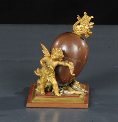 Piccolo Calamaio in Bronzo Dorato, XIX Secolo