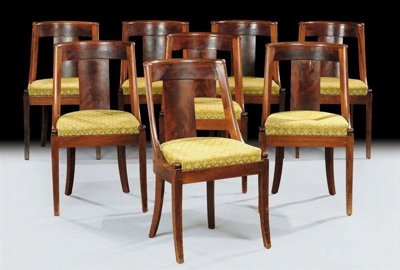 Otto sedie in mogano, XIX secolo  - Asta Antiquariato e Dipinti Antichi - Cambi Casa d'Aste
