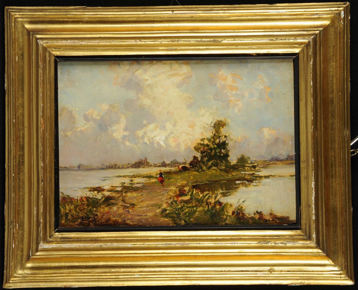 Giuseppe Buscaglione (1868-1928)paesaggio Lacustre con Figura