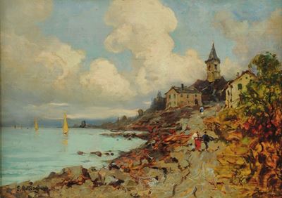 Giuseppe Buscaglione (1868-1928)veduta Costiera con Figure
