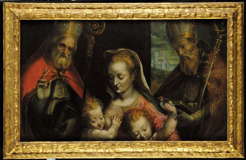 Scuola del XVIII secolo Madonna con Bambino, San Giovannino e santi  - Asta Antiquariato e Dipinti Antichi - Cambi Casa d'Aste