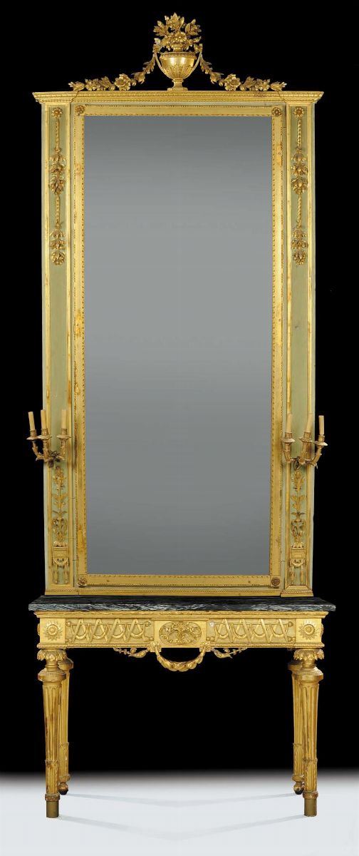 Console Luigi XVI dorata, Genova fine XVIII secolo con specchiera  - Asta Antiquariato e Dipinti Antichi - Cambi Casa d'Aste