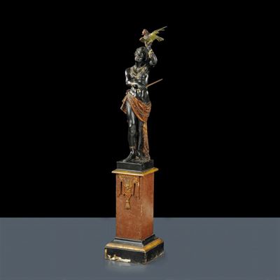 Scultura in Legno Raffigurante Moretto con Volatile, XIX Secolo