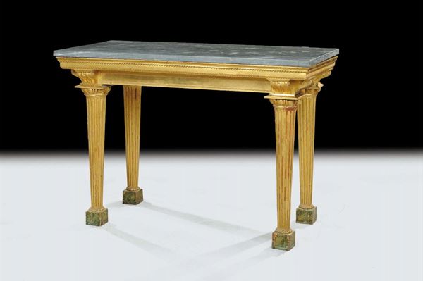 Console Luigi XVI in legno intagliato e dorato, XVIII secolo