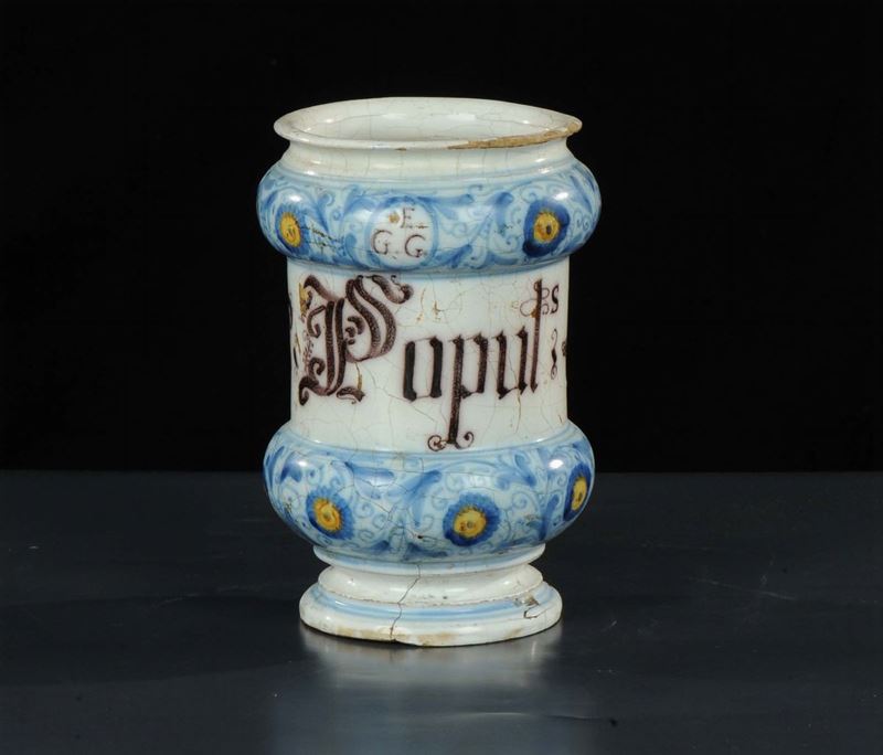 Albarello in maiolica, XVIII secolo  - Auction Antiquariato, Argenti e Dipinti Antichi - Cambi Casa d'Aste