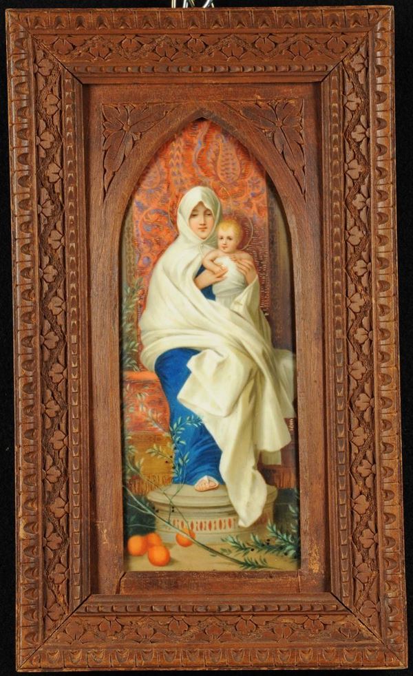 Placchetta in porcellana raffigurante Madonna con Bambino