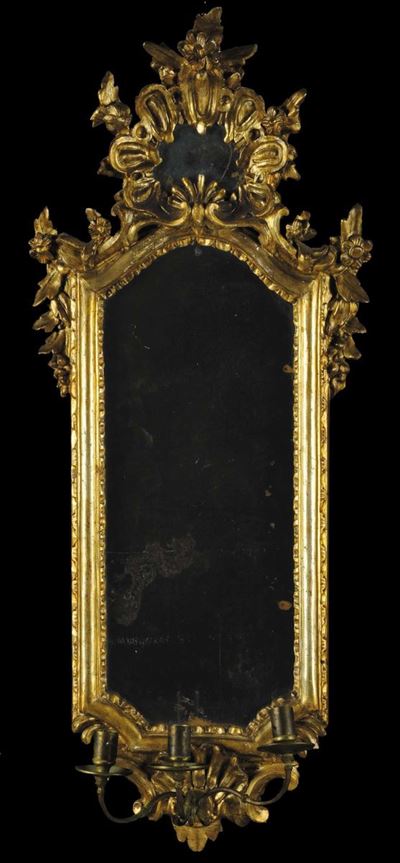 Coppia di Ventoline a Tre Luci in Legno Intagliato e Dorato, Napoli XVIII Secolo