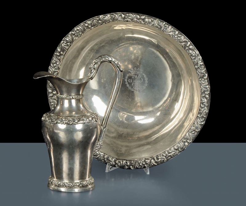 Catino e brocca in argento, Napoli 1840  - Asta Gioielli, Argenti ed Orologi Antichi e Contemporanei - Cambi Casa d'Aste