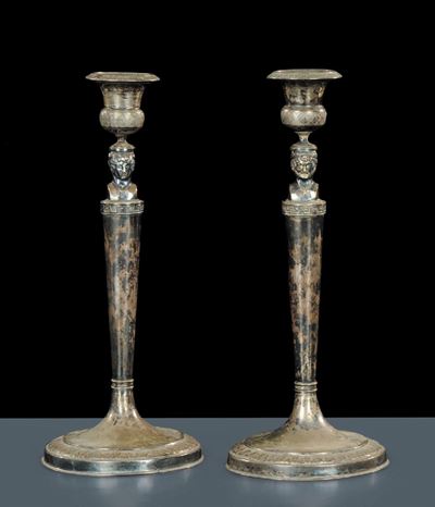 Candelieri in Argento con Giano Bifronte, Roma XIX Secolo