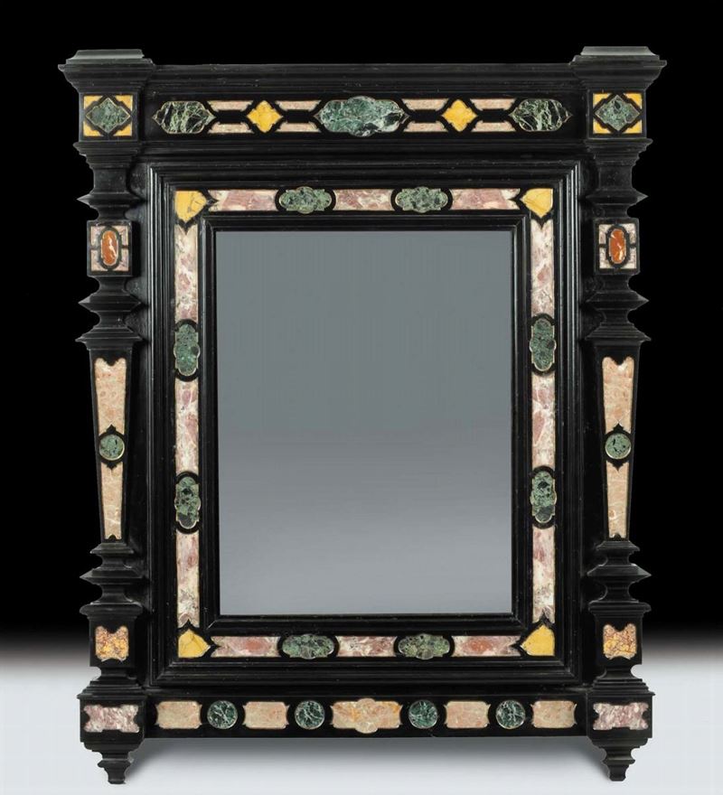 Specchiera in legno intagliato ed ebanizzato, XIX secolo  - Auction Old Paintings and Furnitures - Cambi Casa d'Aste
