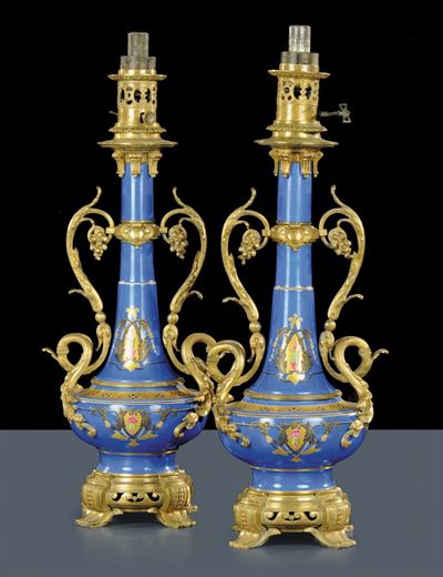 Coppia di Lampade in Porcellana e Bronzo Dorato, XIX Secolo