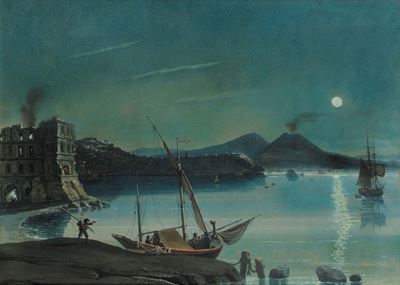 Anonimo Napoletano del XIX Secoloveduta Notturna del Golfo di Napoli