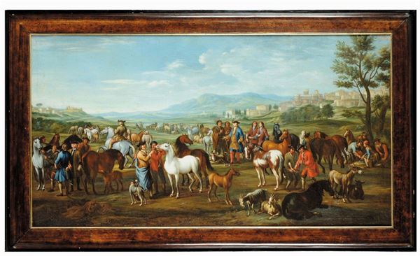 Cristian Reder (1656-1729), attribuito a Asta di cavalli purosangue fra personaggi di nobiltˆ inglese