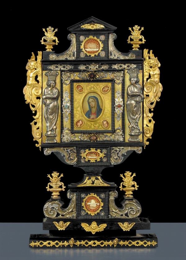 Reliquiario a tabella in legno ebanizzato, Firenze fine XVII secolo