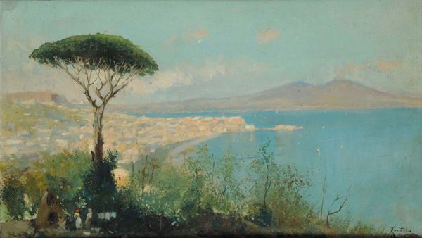 Oscar Ricciardi (1864-1935) Veduta di Napoli con il Vesuvio