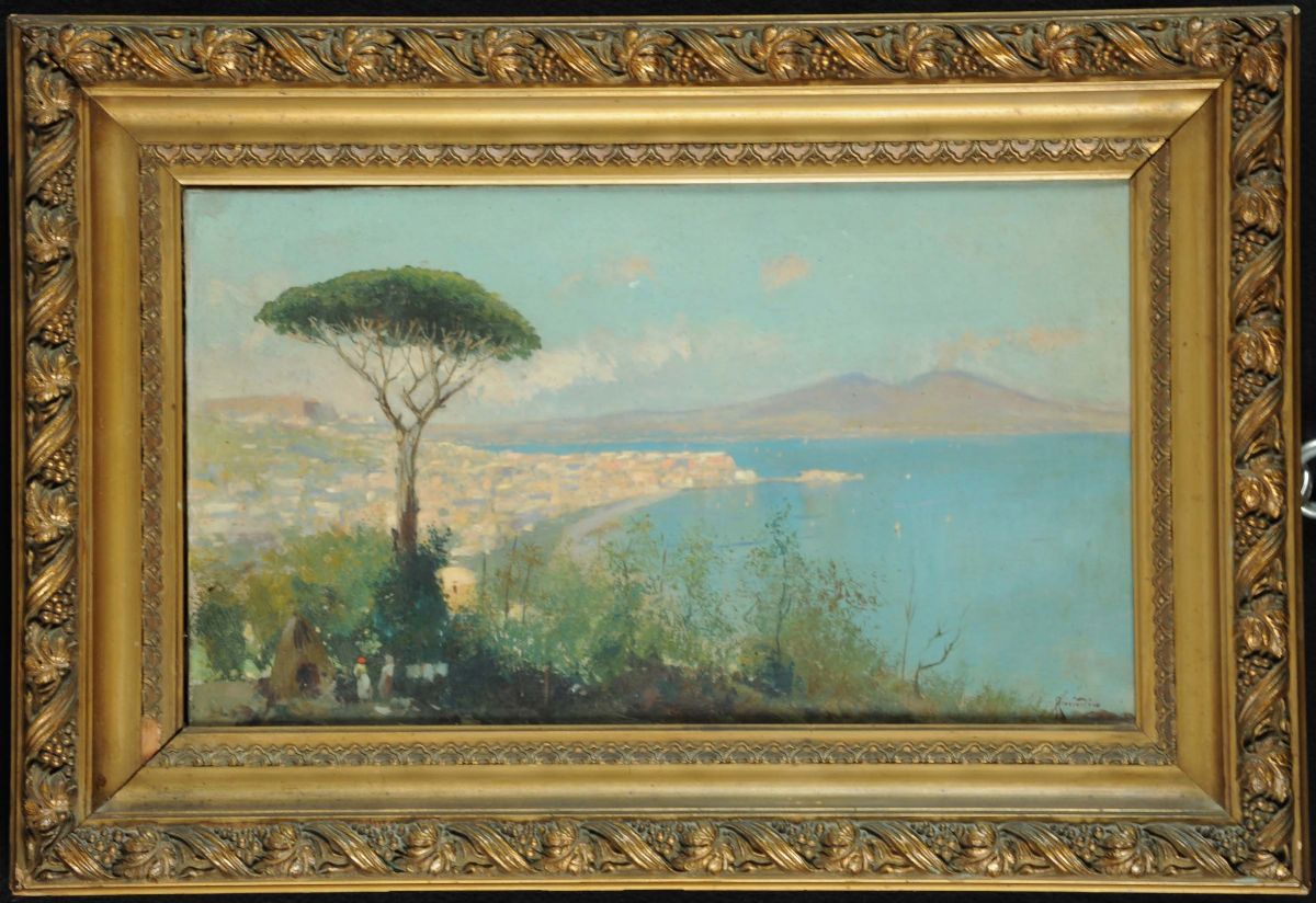 Oscar Ricciardi (1864-1935)veduta di Napoli con il Vesuvio