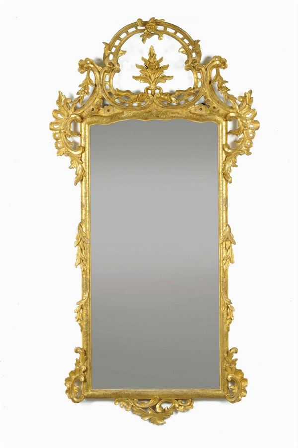 Specchiera in legno intagliato e dorato, Genova XVIII secolo