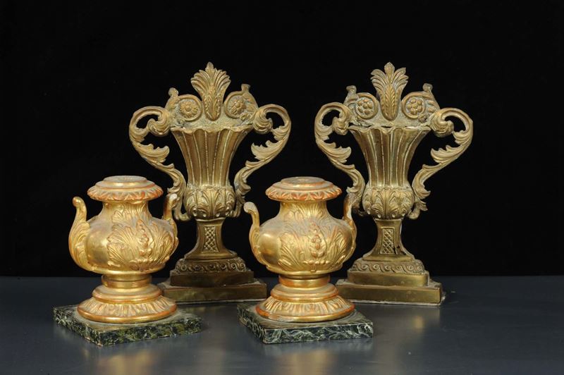 Due coppie di portapalme in rame e legno, XIX secolo  - Auction Antiquariato e Dipinti Antichi - Cambi Casa d'Aste