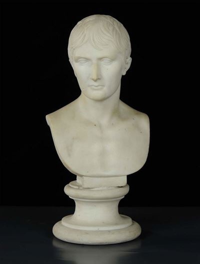 Piccolo Busto Maschile in Marmo Bianco, XIX Secolo