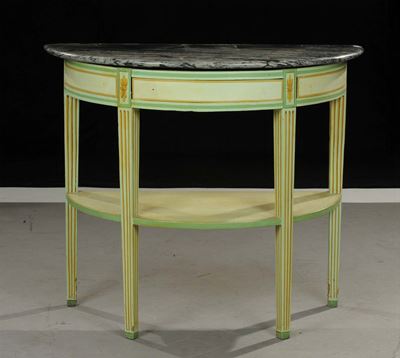 Piccola Console Demie-lune in Legno Intagliato e Laccato, XX Secolo