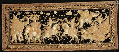 Stoffa Indiana con Ricami Raffiguranti Animali e Figure