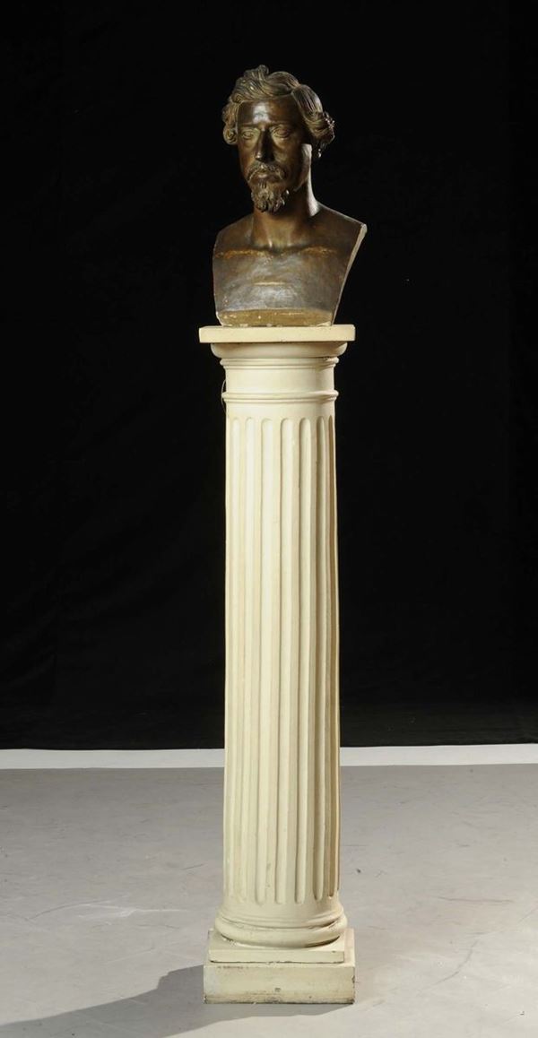 Busto su colonna scanalata in gesso, XIX secolo