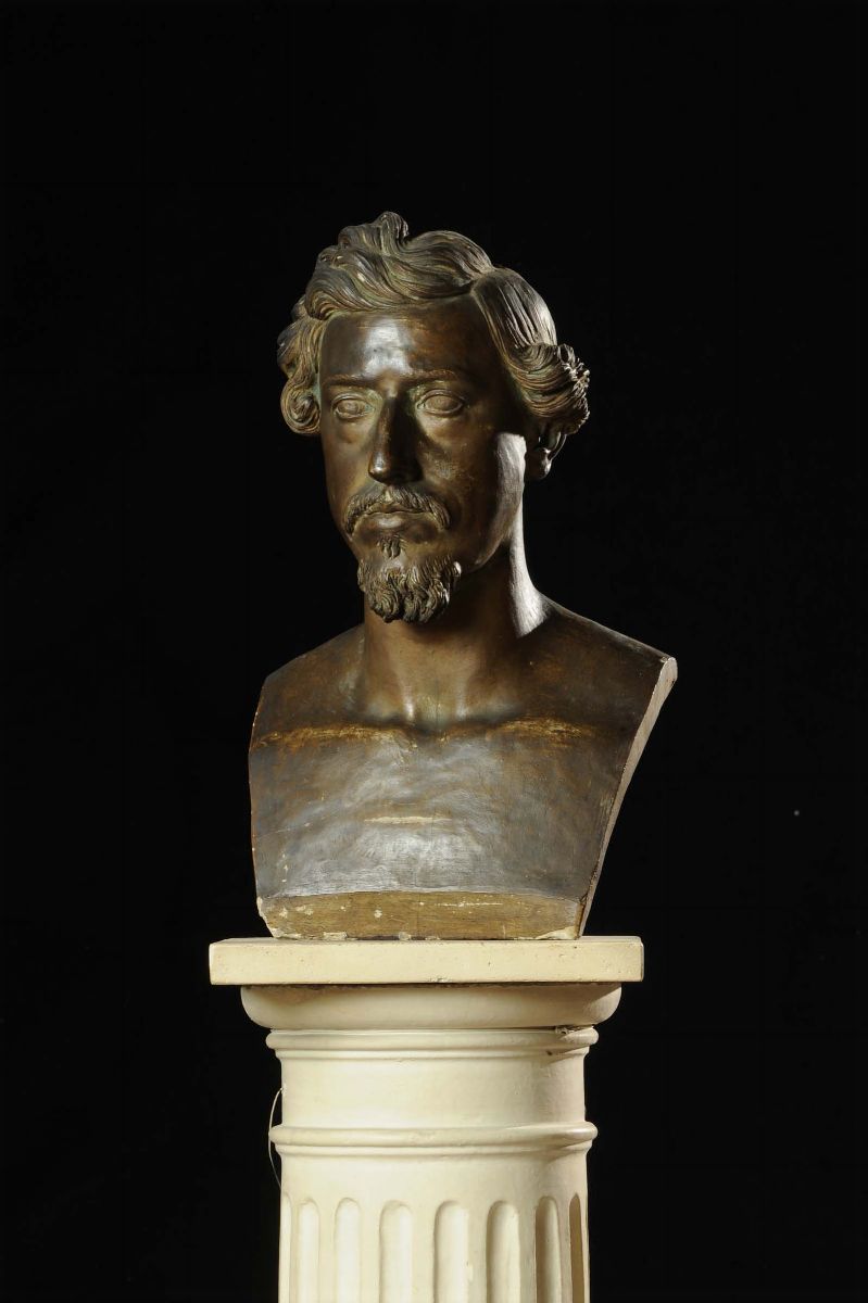 Busto su Colonna Scanalata in Gesso, XIX Secolo
