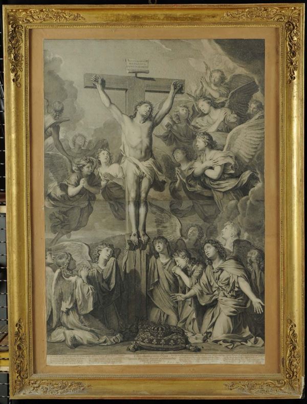 Stampa raffigurante crocifissione, XIX secolo