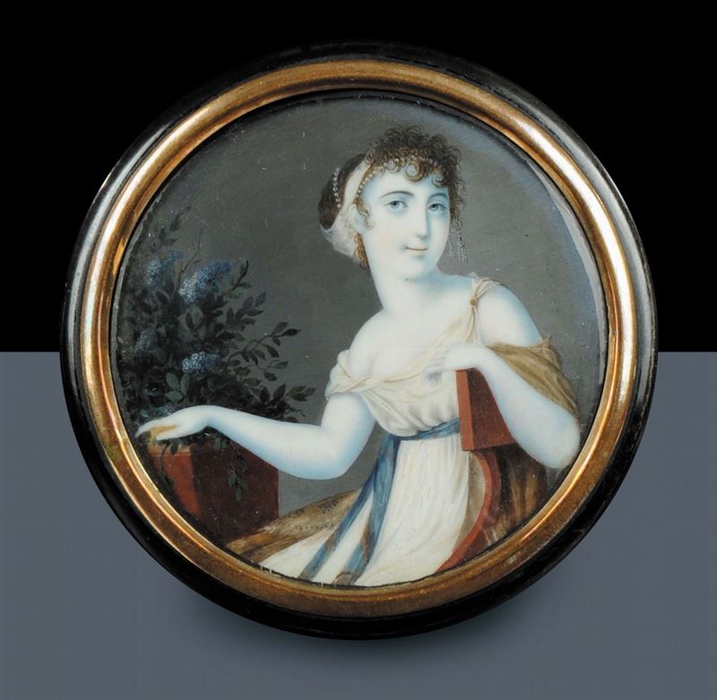 Tabacchiera in tartaruga con miniatura su avorio, XIX secolo  - Asta Antiquariato e Dipinti Antichi - Cambi Casa d'Aste