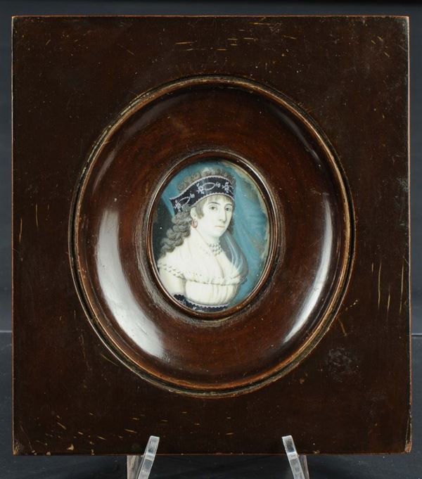 Anonimo del XIX secolo Ritratto di giovane donna con copricapo