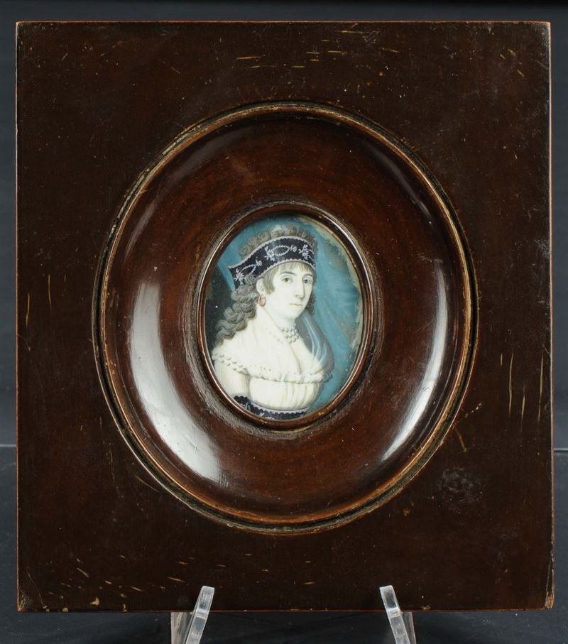 Anonimo del XIX secolo Ritratto di giovane donna con copricapo  - Asta Antiquariato e Dipinti Antichi - Cambi Casa d'Aste