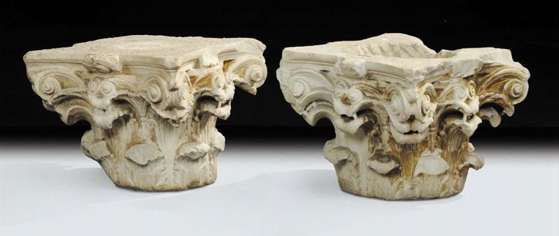 Coppia di capitelli in marmo scolpito, XVI secolo  - Asta Antiquariato e Dipinti Antichi - Cambi Casa d'Aste