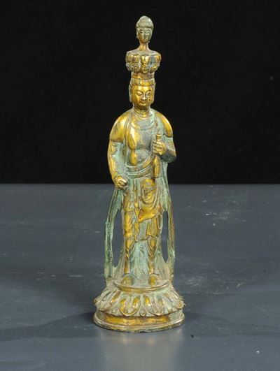 Sculturina in Bronzo Dorato Raffigurante Personaggio Orientale, XIX Secolo