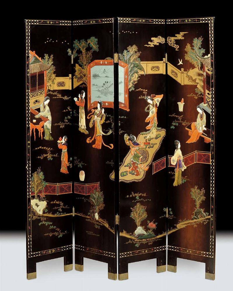 Paravento in legno laccato in nero ed oro, Giappone XIX secolo  - Auction Oriental Art - Cambi Casa d'Aste