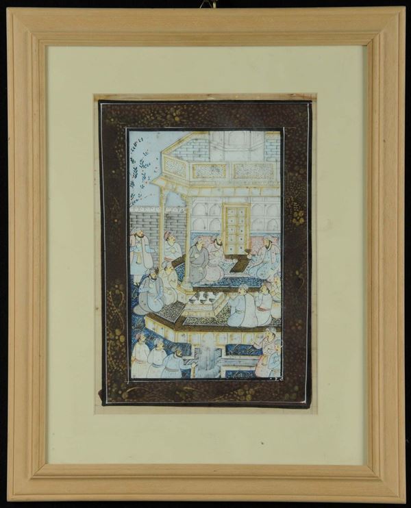 Miniatura su carta raffigurante banchetto, Persia XIX-XX secolo