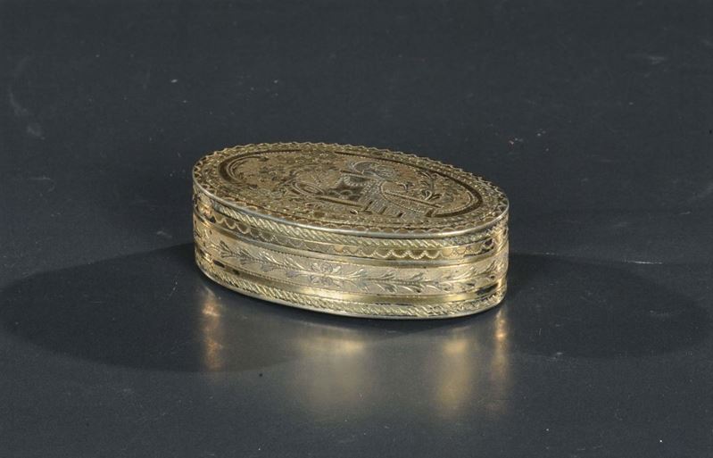 Scatola ovale in argento vermeille, XIX secolo  - Asta Asta OnLine 03-2012 - Cambi Casa d'Aste