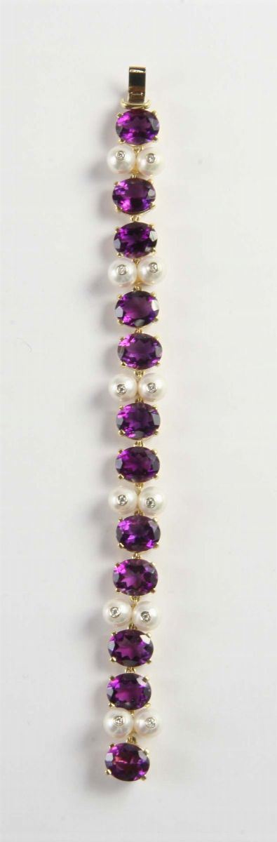 Bracciale con Ametiste, Perle e Diamanti