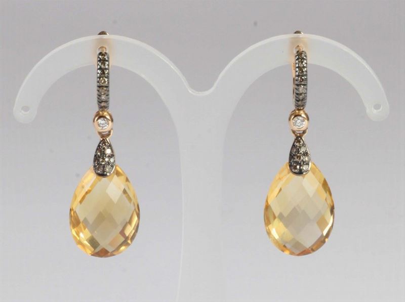 Orecchini quarzo citrino e diamanti  - Asta Gioielli, Argenti ed Orologi Antichi e Contemporanei - Cambi Casa d'Aste