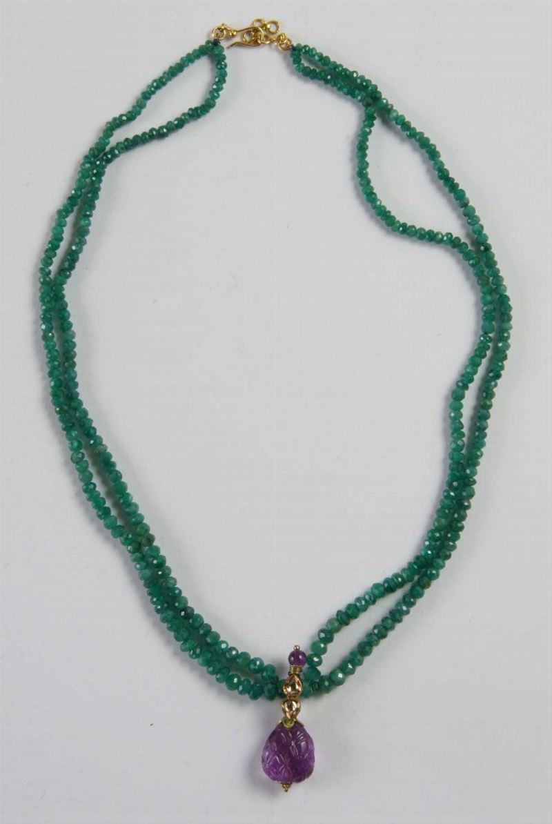 Collana di smeraldi con ametista e diamanti  - Auction Silver, Clocks and Jewels - Cambi Casa d'Aste