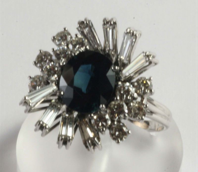 Anello con zaffiro e diamanti  - Auction Silver, Clocks and Jewels - Cambi Casa d'Aste