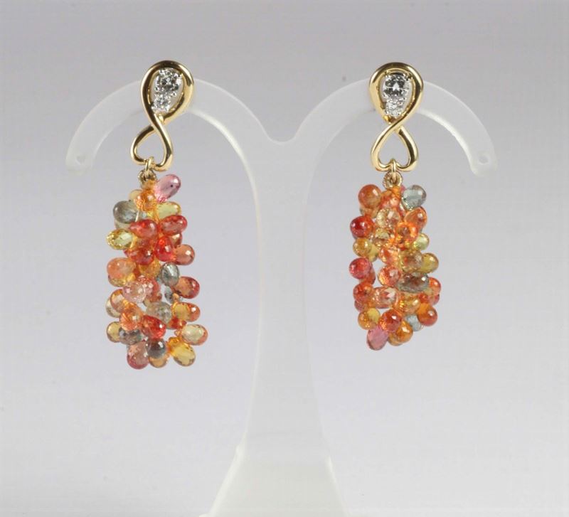 Orecchini  con zaffiri multicolor e diamanti per ct 0,70  - Asta Gioielli, Argenti ed Orologi Antichi e Contemporanei - Cambi Casa d'Aste