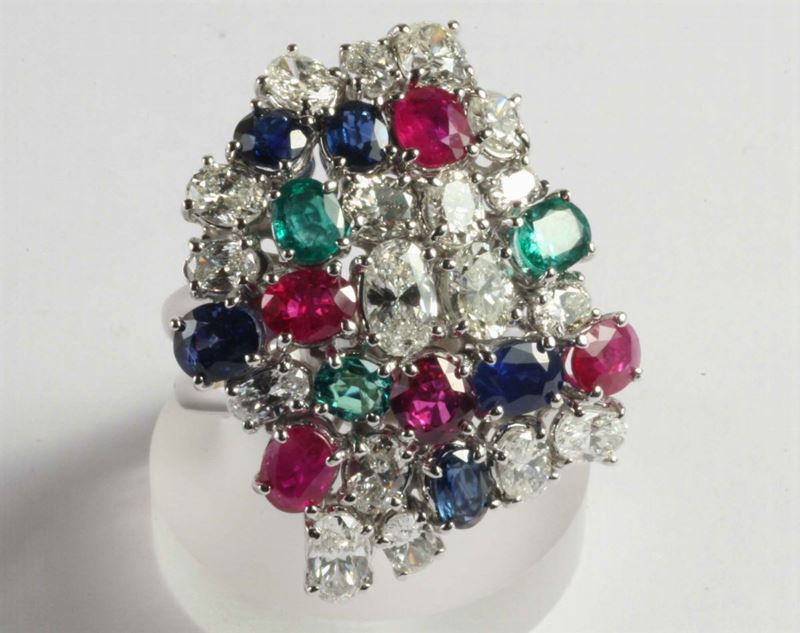 Anello di diamanti per ct 7ca, zaffiri e rubini  - Auction Silver, Clocks and Jewels - Cambi Casa d'Aste