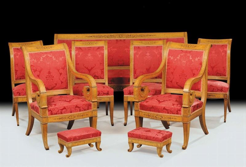 Salotto Carlo X in acero intarsiato, XIX secolo  - Asta Antiquariato e Dipinti Antichi - Cambi Casa d'Aste