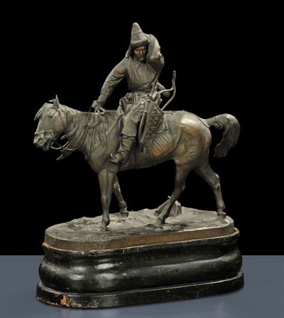 Scultore Russo del XIX Secolomongolo a Cavallo, 1870