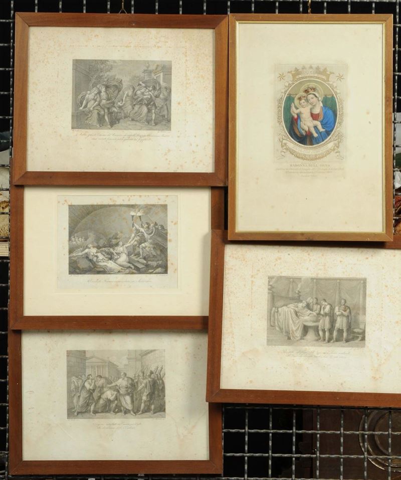 Lotto di cinque stampe diverse, XIX secolo  - Auction Old Paintings and Furnitures - Cambi Casa d'Aste