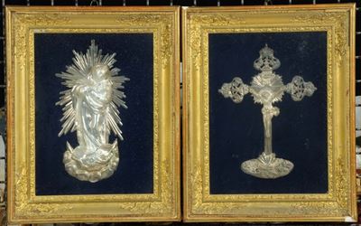 Madonnina e Crocifisso in Argento Sbalzato, XVIII Secolo
