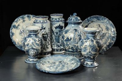 Lotto di Ceramiche con Decoro Vecchia Savona, XX Secolo