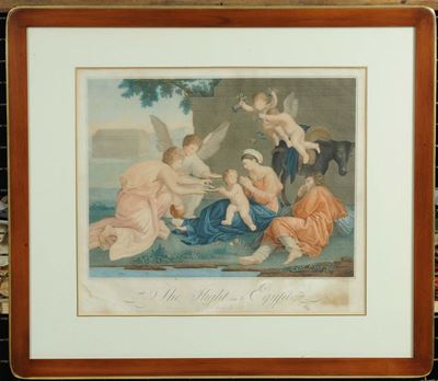 Coppia di Stampe Policrome Raffiguranti Nativitˆ e Sacra Famiglia