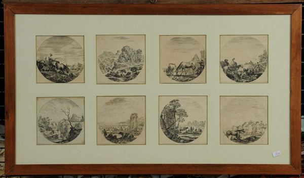Otto stampine in cornice, XIX secolo