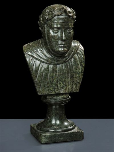 Busto in Marmo Grigio Raffigurante Dante, XVIII Secolo